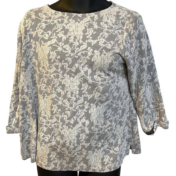 Croft Barrow Lace Blouse Womens L Gray White Floral Top Fairy Grunge Whimsigoth - Picture 1 of 5